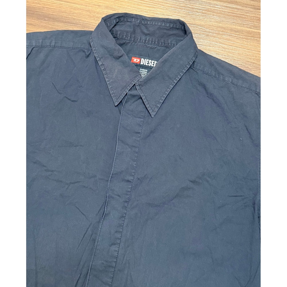 VTG Faded Y2K Diesel Mens Short Sleeve Button Down Shirt Grey/Blue Sz XL